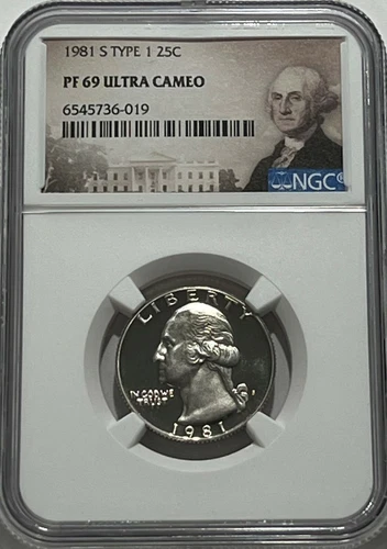 1981 S NGC TYPE 1 PF69 ULTRA CAMEO WASHINGTON QUARTER PROOF 25C PORTRAIT LABEL