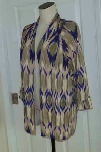 Chicos Artsy Ikat Fine Gauge Rayon Cotton Knit Open Cardigan Jacket Topper 2 3 - Picture 4 of 12