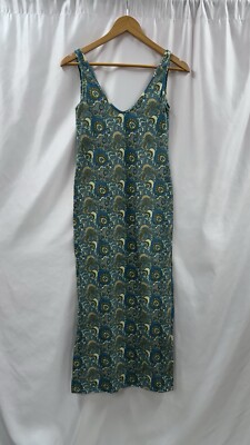 Golden Brown The Label Tank Dress Paisley Cotton Organic Maxi Dress Blue |  eBay