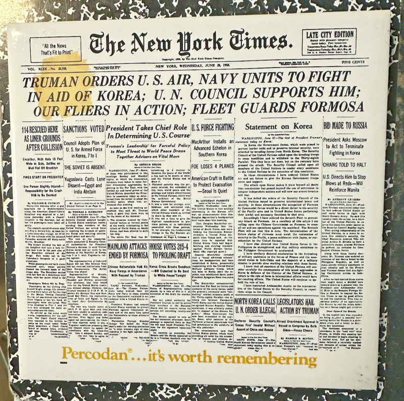 Vintage June 28 1950 New York Times Newspaper TILE Truman Orders Navy in Korea