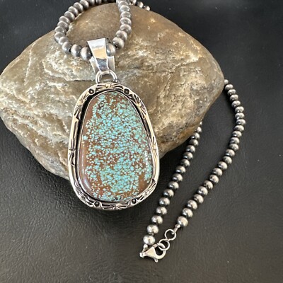 Blue Turquoise #8 Pendant Navajo Pearls Sterling Silver