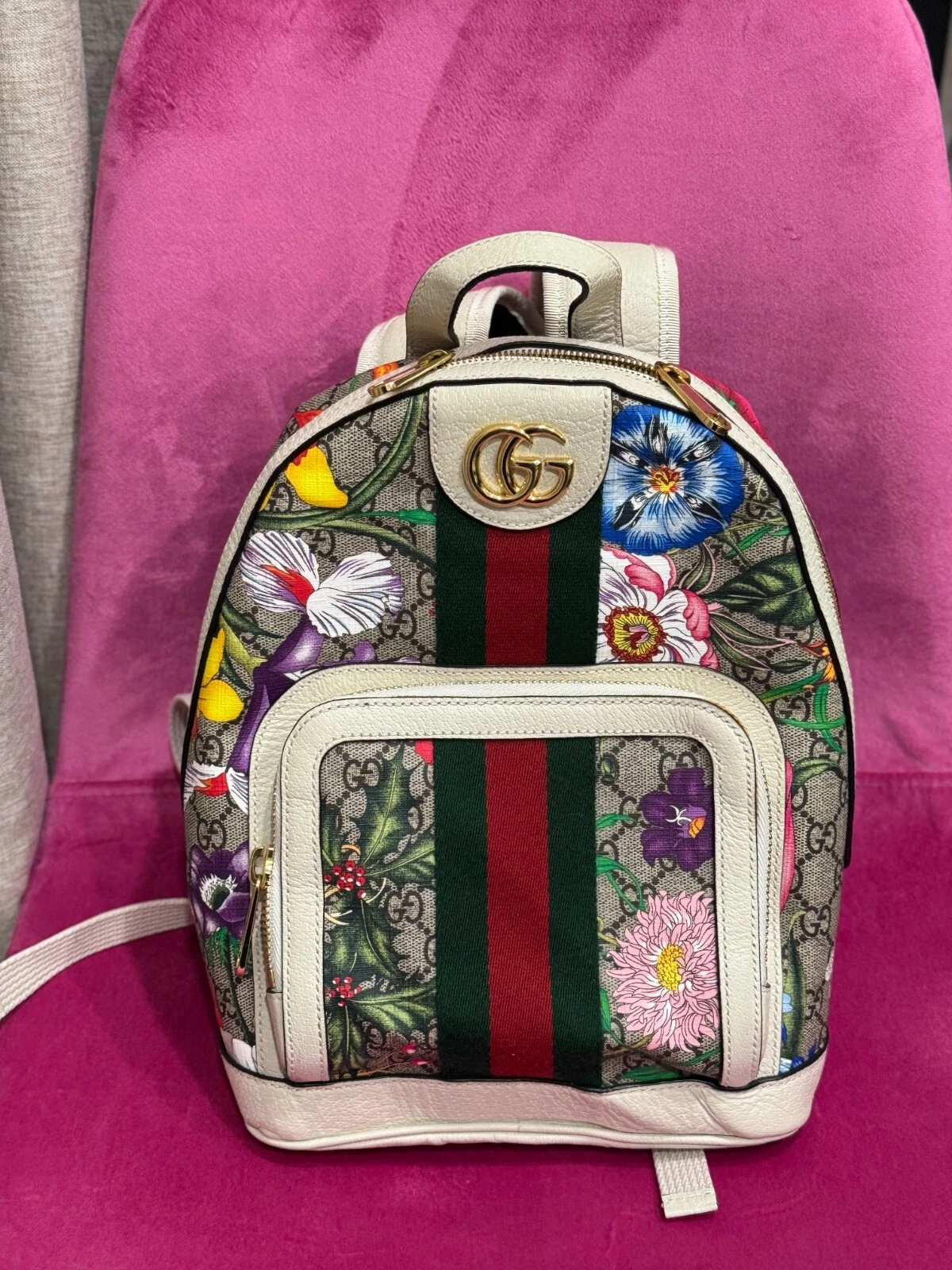 Petit sac à dos Ophidia Day blanc GUCCI GG Supreme Monogram Flora Web