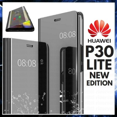 FLIP COVER FOR HUAWEI P30 LITE 2020 NEW EDITION BLACK CASE CLEAR VIEW 360°