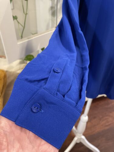 Eileen Fisher Georgette Crepe V-neck Silk Blouse Royal Blue Size XS NWT $278 - Picture 4 of 14