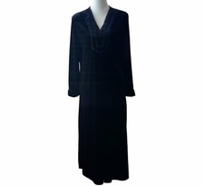 Oscar De La Renta Womens L Pink Label Black Velour 1/2 Zip Long House Sleep Robe
