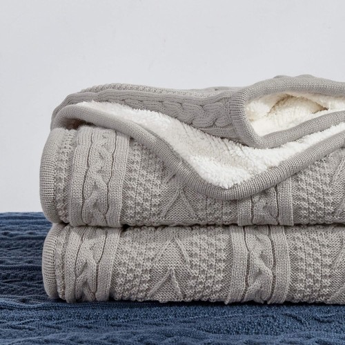 Thick Oversized Light Grey Sherpa Fleece Blanket - Perfect All-Season Warmth - Picture 3 of 12