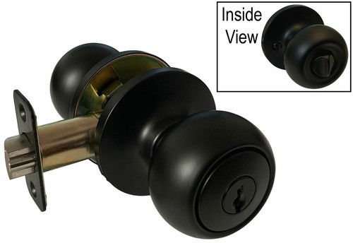 House Guard Matte Black Round Door Locks Knobs Keyed privacy passage deadbolt - Picture 6 of 15