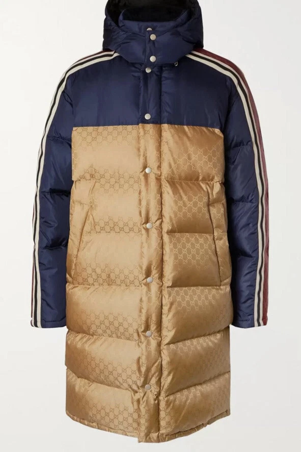 CAPPOTTO NUOVO CON ETICHETTE 100% AUTENTICO GUCCI NYLON JACQUARD PUFFER JACKET GG MONOGRAM TAGLIA 48
