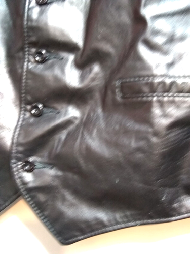 The Leather Shop Vest Men's XL 46R Buttonup V-Nk Slit Pkts Leather Black Vtg EUC - Picture 5 of 12