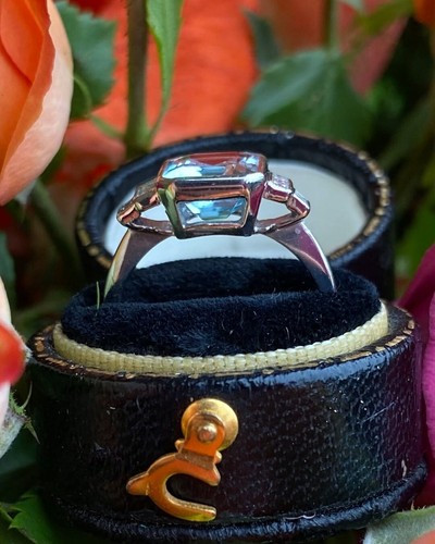 3.40 Ct Emerald Cut Natural Aquamarine Diamond Engagement Ring 14K White Gold - Picture 3 of 7