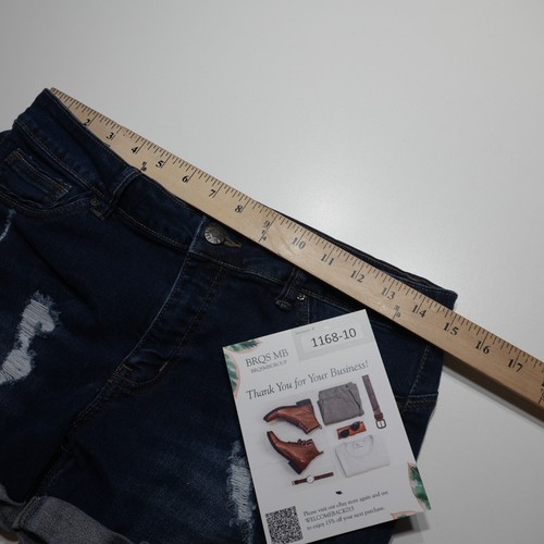 Wachs Jeans Shorts Damen Large Destroyed Rollbündchen 3" Shortie flexibel Dark Denim - Bild 14 von 17