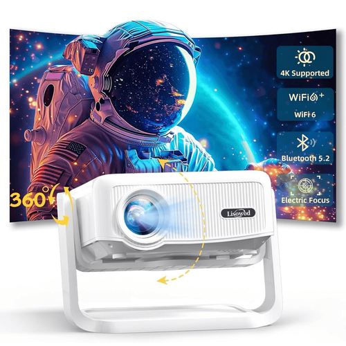 Lisowood L02 Tragbarer Mini Projektor WiFi & Bluetooth, 1080P, 550 ANSI, 360Adjus