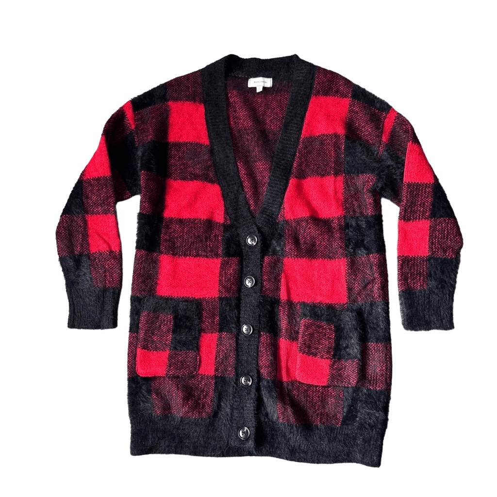 Kayla’s Armoire Red and Black Plaid Cardigan Sweater Gem