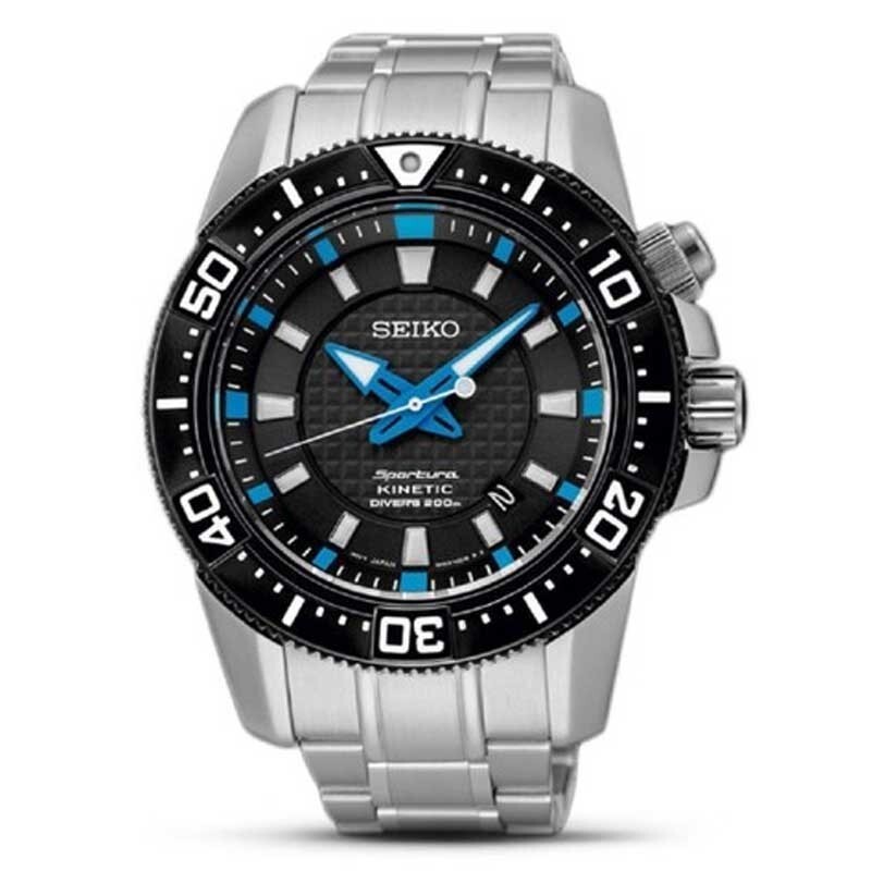 時計 SEIKO KINETIC DIVER'S 200m Seiko kinetic divers 200 m stainless steel watch Black Dial