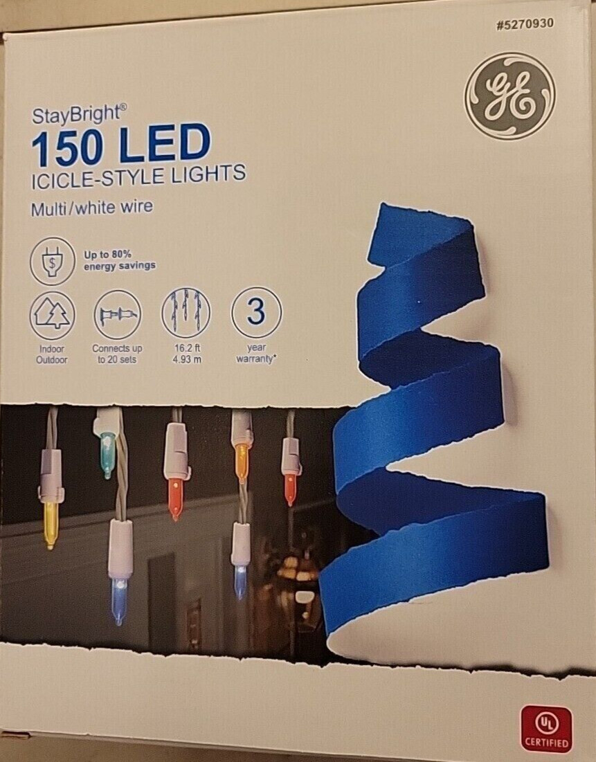 GE StayBright 150 Ct Constant Multicolor Mini LED PlugIn Christmas Icicle Lights