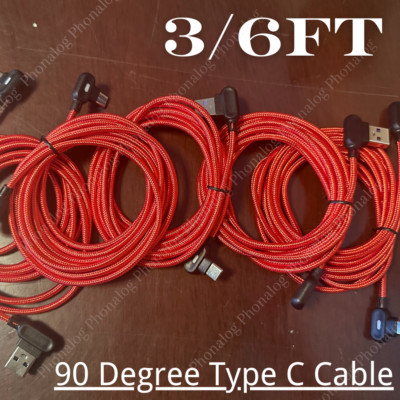 5Pack 3/6Ft 90 Degree Right Angle USB C Fast Charger Cable Lot TypeC For Samsung