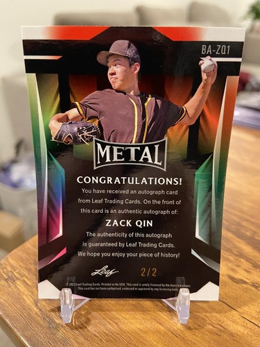 2023 Leaf Metal Baseball #BA-ZQ1 Zack Qin Prospect RC Auto #/2 SSP 🔥📈 - Picture 2 of 2