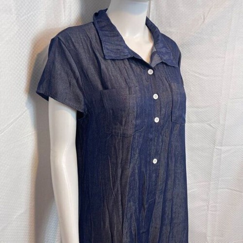 V Neck Denim Midi Summer Buttons Short Sleeve Shirt Sundress Size M - Picture 5 of 8