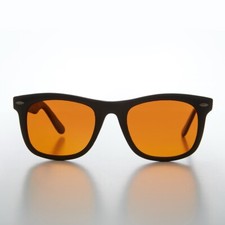 Matte Black Classic Square Sunglass with Amber Lens - Aiden