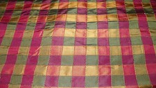 Red Green Gold Plaid Print Damask Upholstery Fabric 1 Yard R941