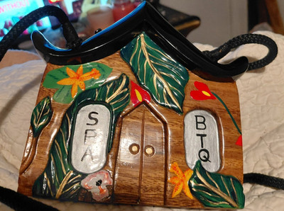 Timmy Woods Small Top Handle Bag Floral Painted Wood Clasp Lined w/ Dust Bag