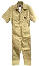 Dickies Coverall Mens Medium Beige Cotton Logo Short Sleeve Regular Fit Snap Up