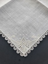 Vintage Ladies Hankie Embroidered White Floral
