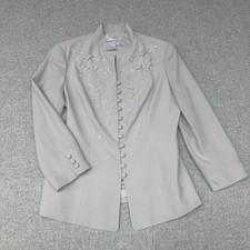 Adrianna Papell Evening Blazer Jacket 12 Lavender Grey Floral Bead Embroidered