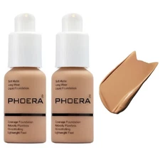 "PHOERA 2 Pack Liquid Foundation - Full Coverage Soft Matte Finish in 105 Sand "