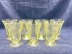 Vintage Florentine Poppy Amber Topaz Glass Footed Tumblers Set of 7 Etched