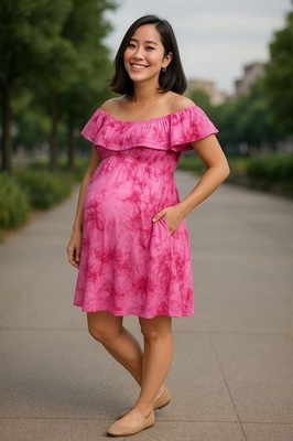 Ma Cherie XL Maternity Wine Pink Tie Dye Off the Shoulder Dress, 
