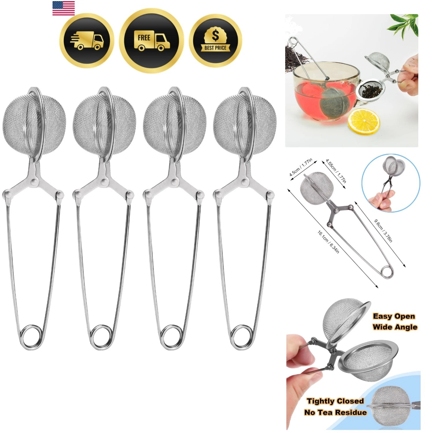 Tea Strainers for Loose Tea, 4 Pack Tea Infuser with Handle Fine Mesh Tea Bal...