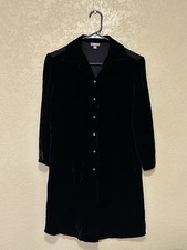 J Jill Black Velvet Button Up Dress Sz XS Long Sleeve EUC