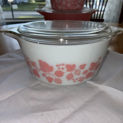 pink gooseberry pyrex casserole 474
