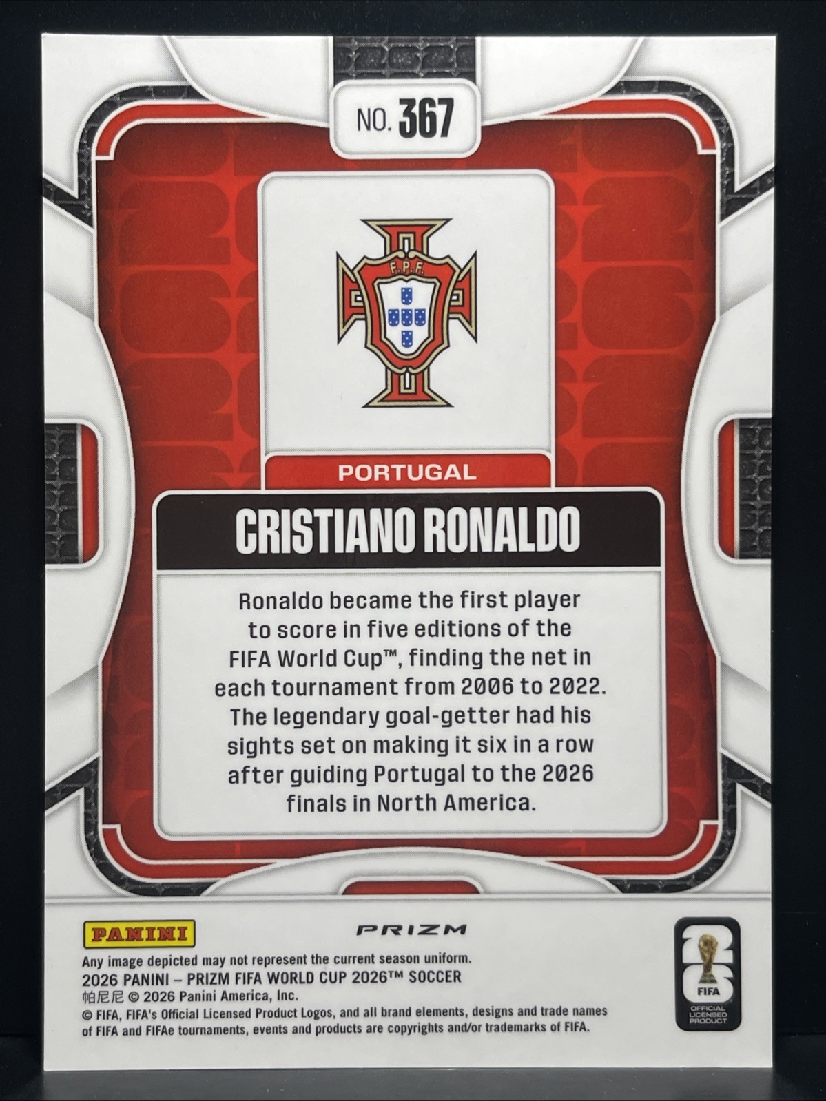 2026 Panini Prizm FIFA World Cup Cristiano Ronaldo Silver Prizm #367 Portugal view 2