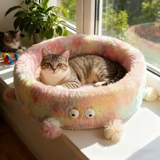 Monster Plush Cat Bed, Fluffy Soft Warm Pet Nest for Indoor Cats