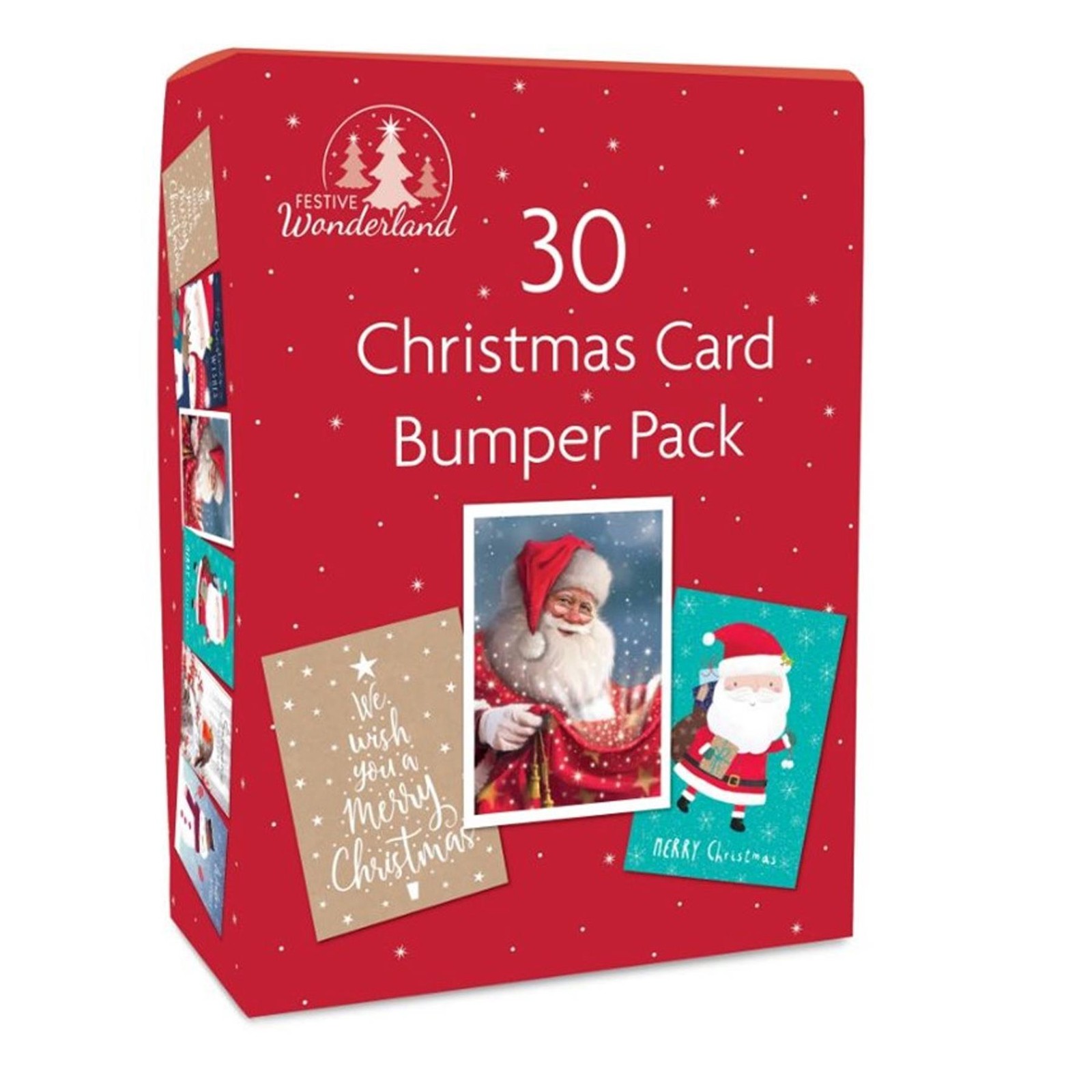 Christmas Cards Box of 30 Assorted Designs with Envelopes Bumper Pack