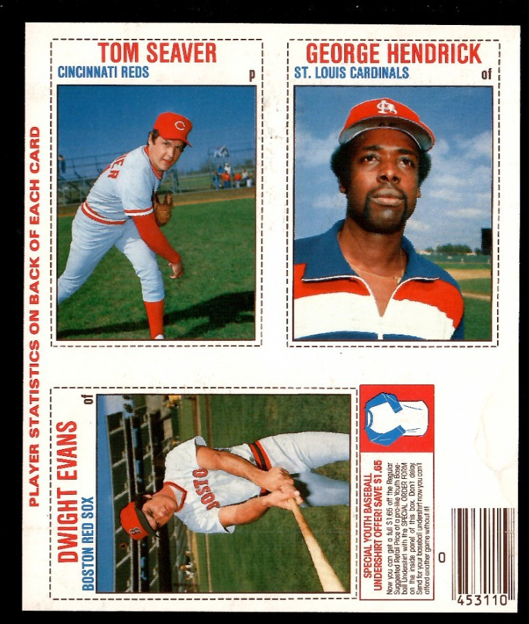 Dwight Evans & Tom Seaver & George Hendrick 1979 Hostess 3-Player Baseball Panel