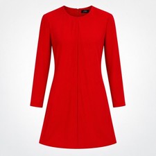 Zara Red Long Sleeve Pleated Front Mini Dress Round Neck 2249/782 Small NWT