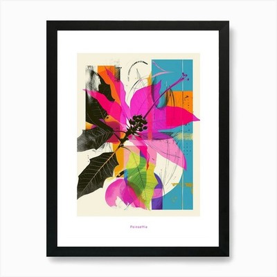 Weihnachtsstern 3 Neon Blumen Collage Po gerahmtes Wandbild Poster Leinwanddruck Bild