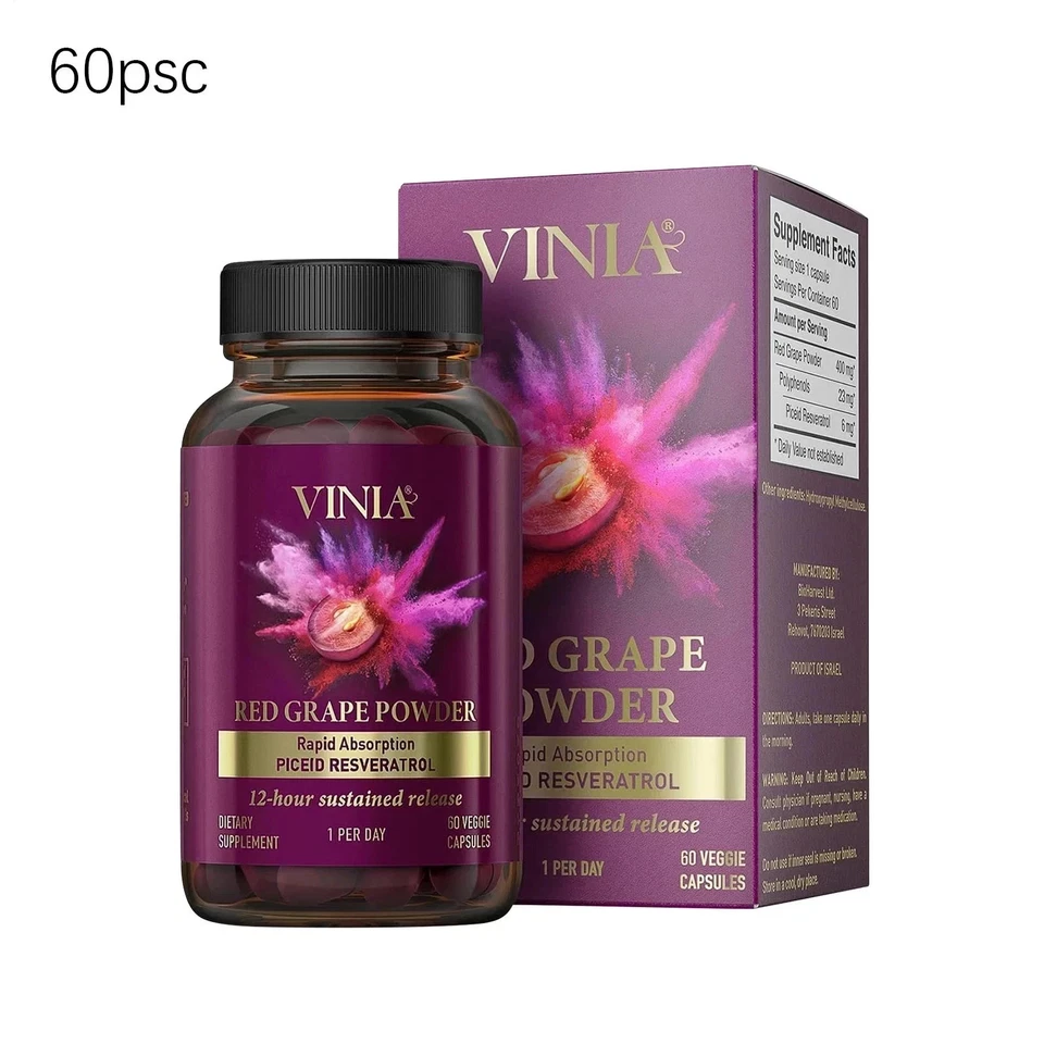 Polvo de uva roja Vinia absorción rápida piceid resveratrol 60 cápsulas vegetales - 5 piezas Foto 3 de 4