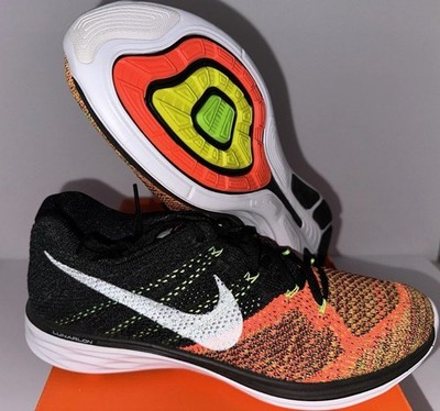Nike FlyKnit Lunar3 Men s Running Cross Training 698181-007 Black White Hot Lava