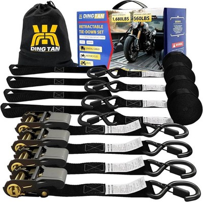 Rhino USA Retractable Ratchet Straps (4-Pack) - 1 Inch x 15 Feet (1,650lb Break