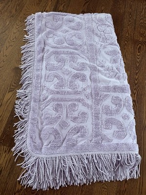 Vintage Queen Lilac Purple Tufted Cotton Chenille Fringed Bedspread 96x120 