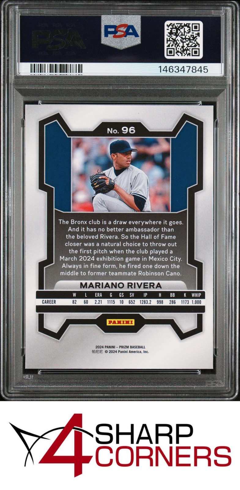 2024 PANINI PRIZM #96 MARIANO RIVERA HOF POP 1 PSA 10 view 2