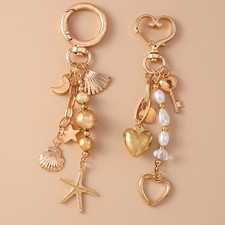 Exquisite Women's Keychain Beach Starfish Pendant Golden Stylish Pearl Chains