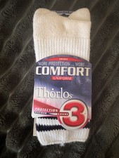 NEW Thorlos Socks Uniform Size Medium Crew Cushion White Blue Stripes Level 3