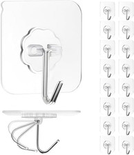16 Pcs Transparent Adhesive Wall Hooks Heavy Duty 33lb Waterproof Kitchen Bath