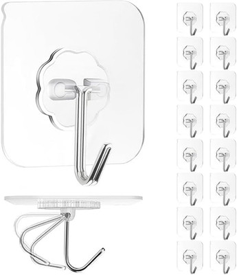 16 Pcs Transparent Adhesive Wall Hooks Heavy Duty 33lb Waterproof Kitchen Bath