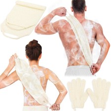 Natural Shower Bath Towel Strap with Mitt Exfoliating Back Scrubber Band Glove